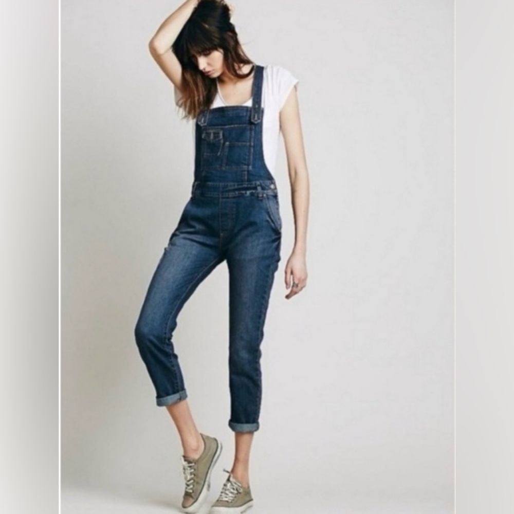 Free People Dark Blue Denim Overalls